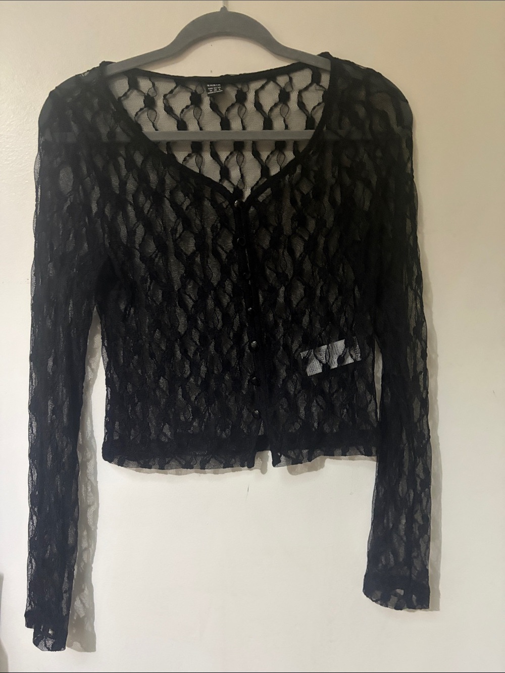 Sheer Black Lace Button-Front Women's Top